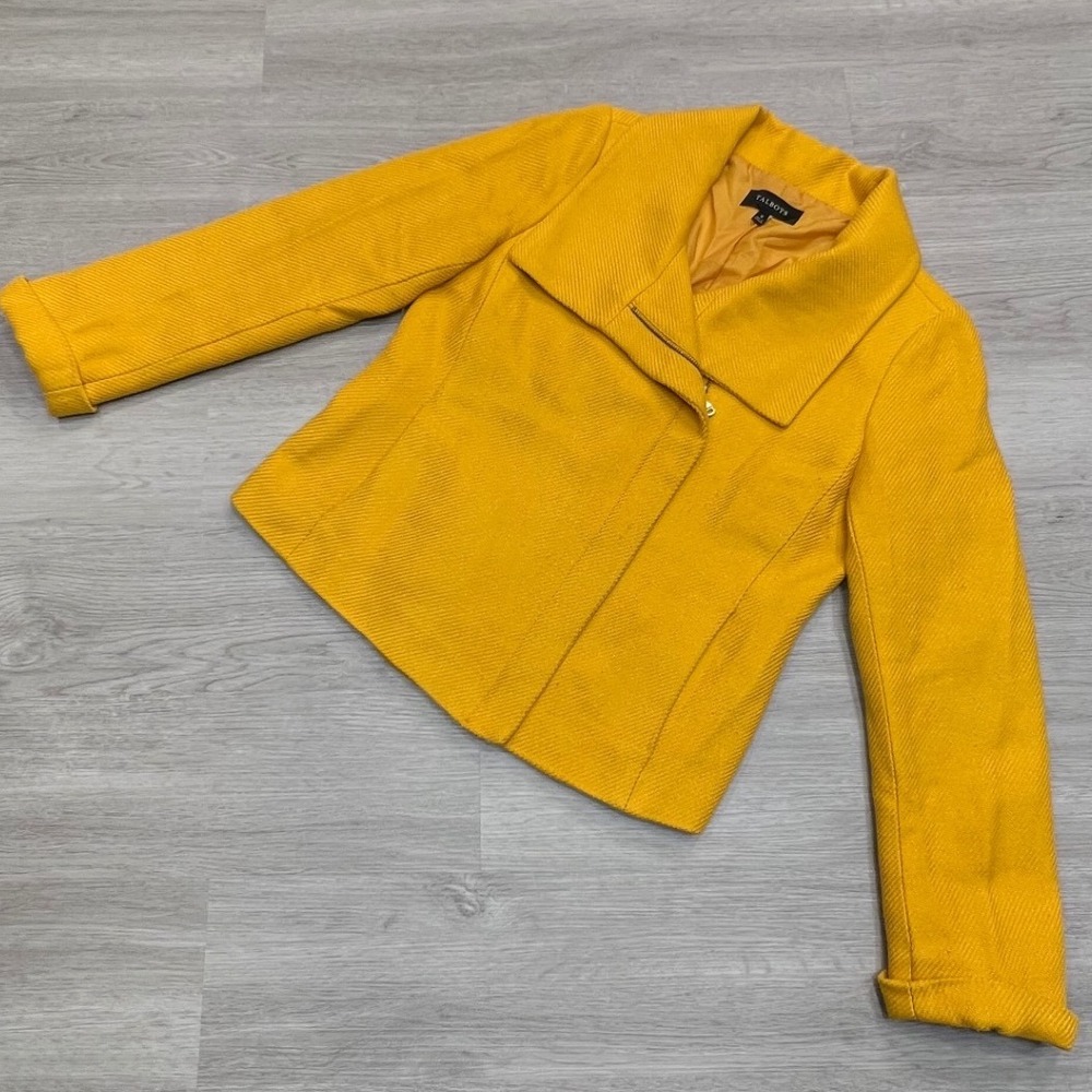 Talbots Women‎ Wool Blend Yellow Herringbone Blazer Jacket Size 8